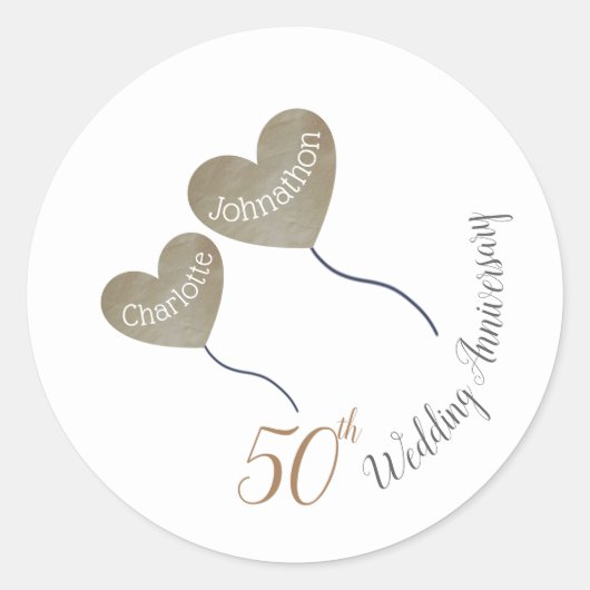 50ste gouden huwelijksjubileum ballon ronde sticker (Voorkant)