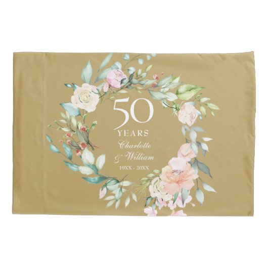 50ste gouden huwelijksjubileum bloemgoud kussensloop (Achterkant)