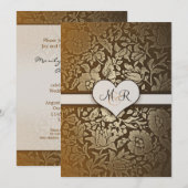 50ste gouden huwelijksjubileum damasten uitnodigin kaart (Voorkant / Achterkant)