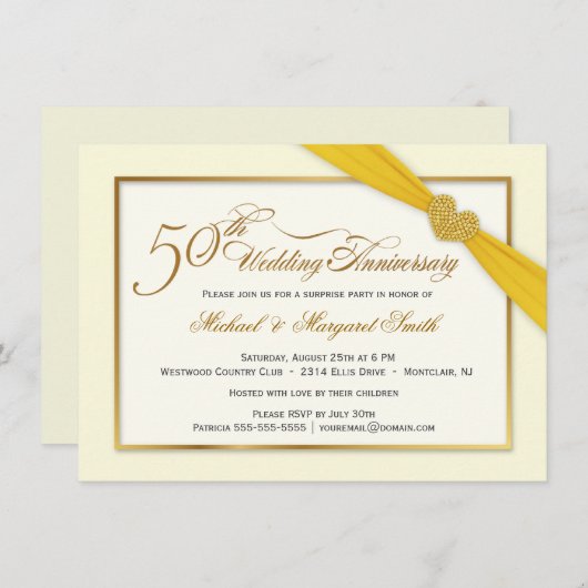 50ste gouden huwelijksjubileum Elegante uitnodigin Kaart (Voorkant / Achterkant)