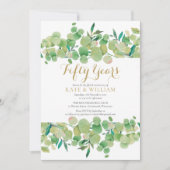 50ste gouden huwelijksjubileum Eucalyptus Script Kaart (Voorkant)