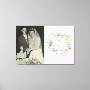 50ste Gouden Huwelijksjubileum Foto Bloemrozen Canvas Afdruk