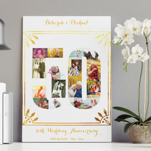 50ste gouden huwelijksjubileum Fotocollage Wit Canvas Afdruk