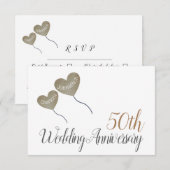 50ste gouden huwelijksjubileum gouden hartballon RSVP kaartje (Voorkant / Achterkant)