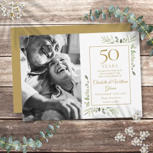 50ste gouden huwelijksjubileum groen foto save the date