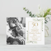 50ste gouden huwelijksjubileum groen foto save the date (Staand voorkant)