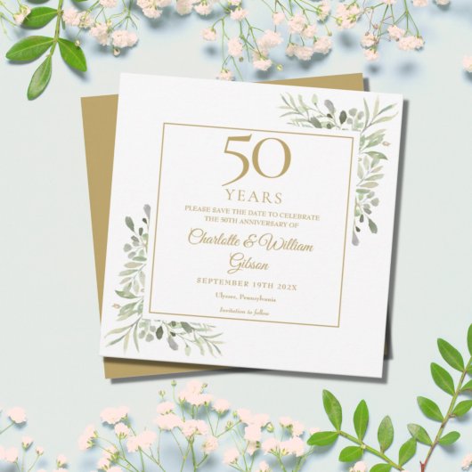 50ste gouden huwelijksjubileum groen plein save the date