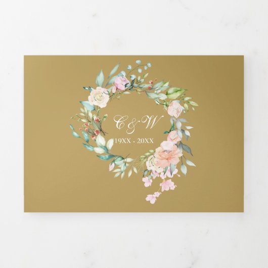 50ste Gouden Huwelijksjubileum Rozen Bloemen Drieluik Uitnodiging (Cover)