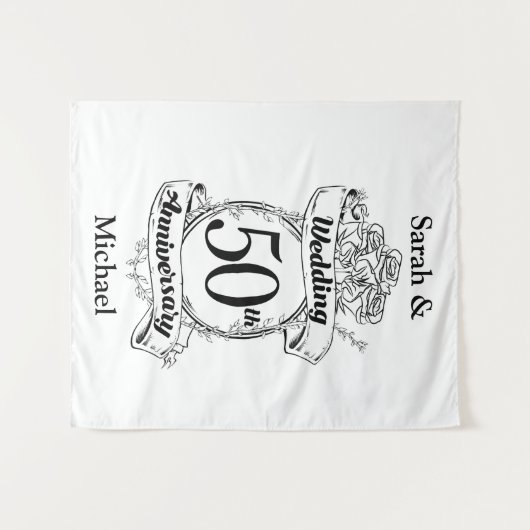 50ste Gouden Huwelijksjubileum Rozen Wandkleed (Voorkant (horizontaal))