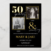 50ste gouden huwelijksjubileum Toen & Nu Folie Uitnodiging (Voorkant)