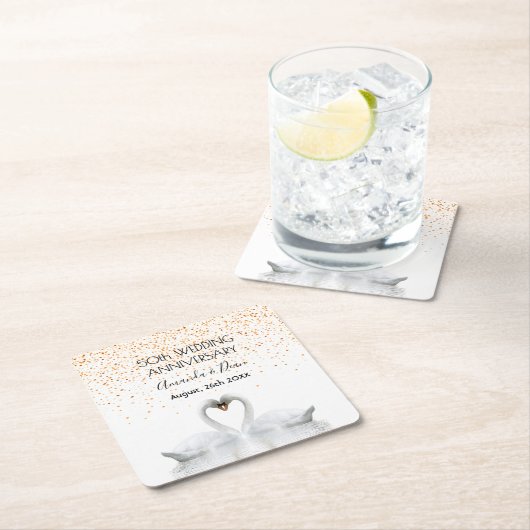 50ste gouden huwelijksjubileum witte zwanen verlie kartonnen onderzetters (Insitu)