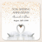 50ste gouden huwelijksjubileum witte zwanen verlie kartonnen onderzetters (Voorkant)