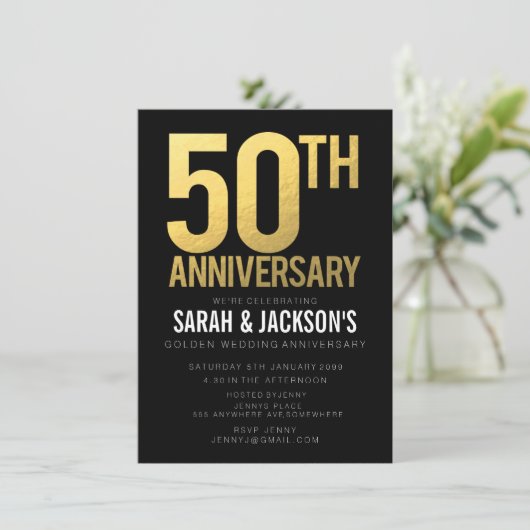 50ste gouden huwelijksjubileum zwart & goud feest kaart (Staand voorkant)