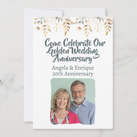 50ste gouden huwelijksjubileumfeestviering kaart (Voorkant)