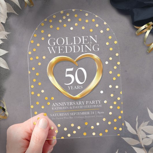 50ste Gouden Huwelijksverjaardag Hart Acryl Uitnodigingen