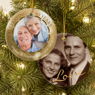 50ste gouden jubileum, 2-zijdige 2-foto goud keramisch ornament