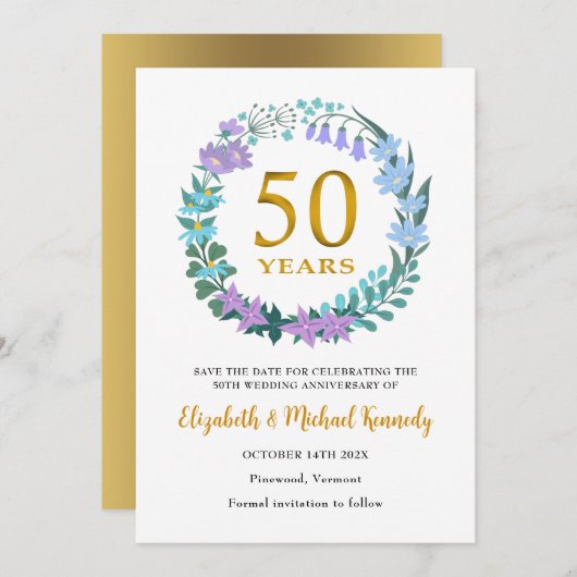 50ste Gouden Jubileum  Bewaar de datum Kaart (Voorkant / Achterkant)