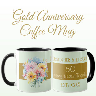 50ste gouden jubileum bloemen namen groen mok