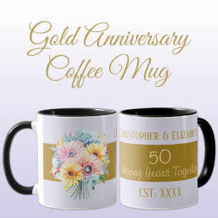 50ste Gouden Verjaardag Bloemen Namen paarse Mok