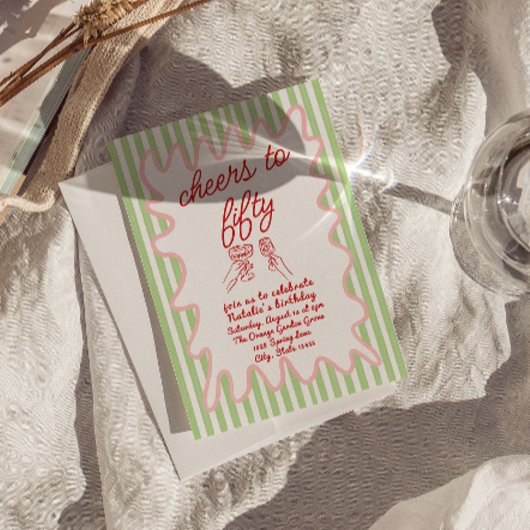 50ste Hand Getrokken Kleurrijke Strepen Vijftig Ve Kaart