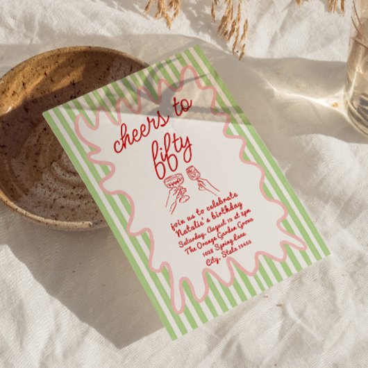 50ste Hand Getrokken Kleurrijke Strepen Vijftig Ve Kaart