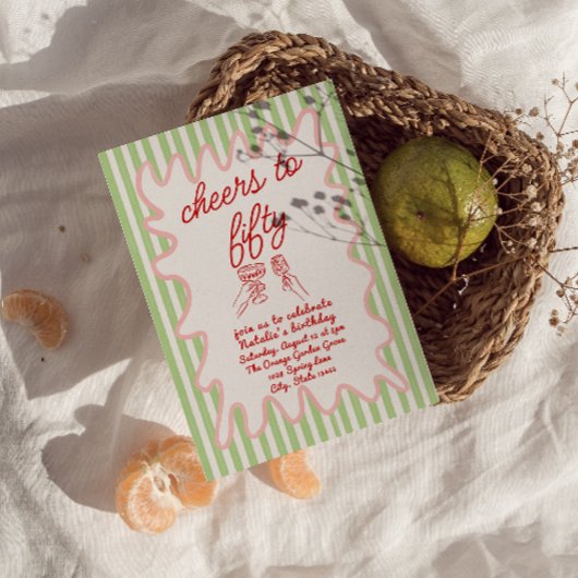 50ste Hand Getrokken Kleurrijke Strepen Vijftig Ve Kaart