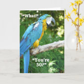 50ste het humor-Blauw van de Verjaardag Papegaai Kaart (Gele Bloem)