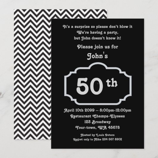 50ste, het man van de verjaardag, man van deel, zw kaart (Voorkant / Achterkant)