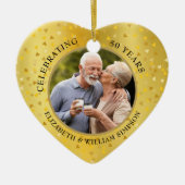 50ste huwelijksjubileum 2 foto's gouden harten keramisch ornament (Voorkant)