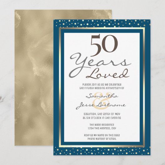 50ste huwelijksjubileum Elegante gouden uitnodigin Kaart (Voorkant / Achterkant)