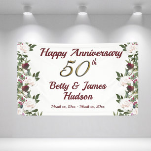 50ste Huwelijksjubileum Feest Witte Rozen Spandoek