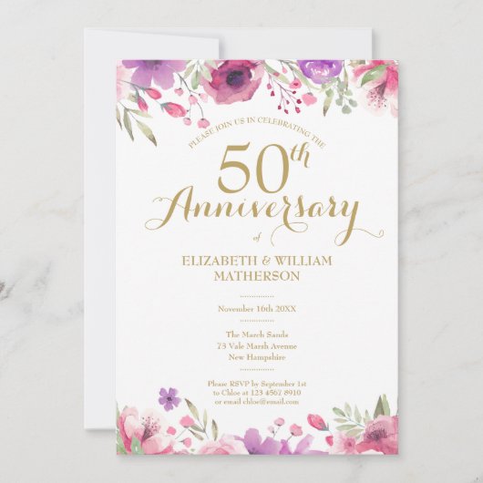 50ste Huwelijksjubileum Foto Aquarelrozen Kaart (Voorkant)