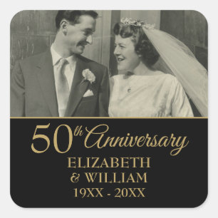 50ste Huwelijksjubileum Foto Elegante Goud Zwart Vierkante Sticker