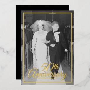 50ste huwelijksjubileum Foto en Goud Folie Uitnodiging