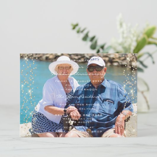 50ste huwelijksjubileum Foto Gouden Confetti Famil Kaart (Staand voorkant)