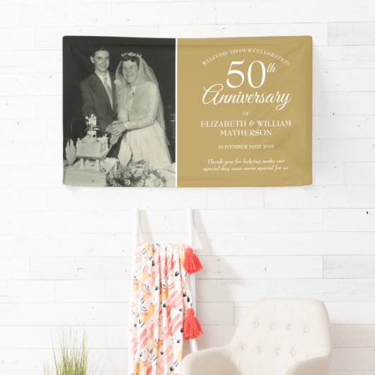 50ste Huwelijksjubileum Foto Gouden Welkom Spandoek (Insitu)