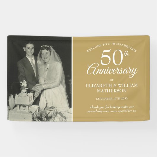 50ste Huwelijksjubileum Foto Gouden Welkom Spandoek (Horizontaal)