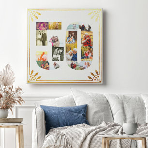 50ste Huwelijksjubileum Foto Wit Goud Art Deco Canvas Afdruk