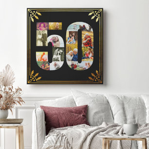 50ste Huwelijksjubileum Foto Zwart Goud Art Deco Canvas Afdruk