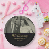 50ste Huwelijksjubileum Goud Zwart Foto Papieren Bordje (Feest)