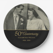 50ste Huwelijksjubileum Goud Zwart Foto Papieren Bordje (Voorkant)