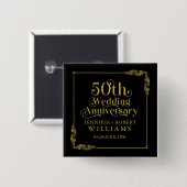 50ste huwelijksjubileum Gouden bloemenframe Vierkante Button 5,1 Cm (Voorkant /achterkant)