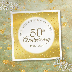 50ste huwelijksjubileum gouden folie harten confet servet