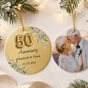 50ste huwelijksjubileum gouden foto groenvoorzieni keramisch ornament
