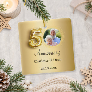 50ste huwelijksjubileum gouden foto keramisch ornament