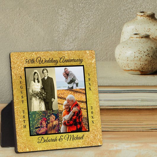 50ste Huwelijksjubileum Gouden Glitter Foto Fotoplaat