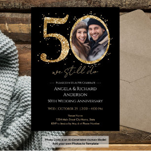 50ste huwelijksjubileum Gouden Glitter Foto Kaart