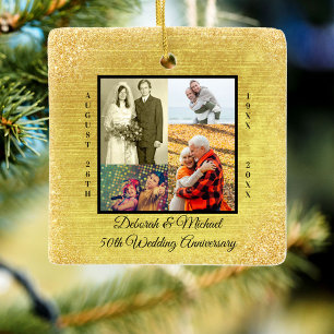 50ste huwelijksjubileum Gouden Glitter Foto Keramisch Ornament