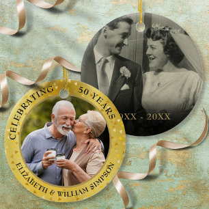 50ste huwelijksjubileum Gouden Harten 2 foto Keramisch Ornament