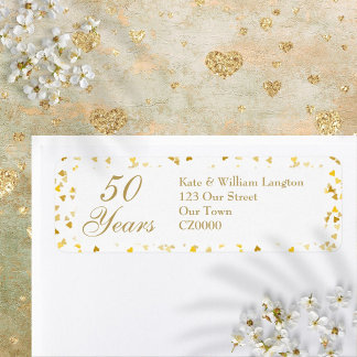 50ste huwelijksjubileum Gouden Harten Confetti Etiket